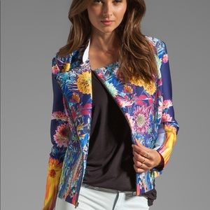 EUC Clover Canyon Turquoise Valley Neoprene Jacket Size Large Scuba Moto Blazer